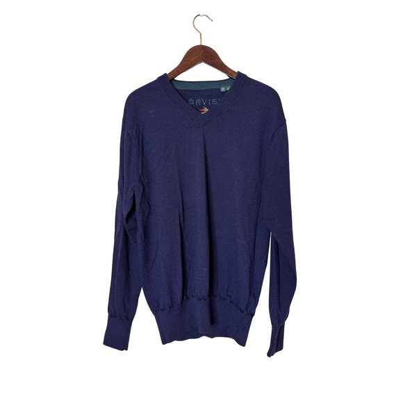 Orvis Other - Orvis Mens Navy 100% Merino Wool‎ V-Neck Sweater Size Medium Embroidered Logo